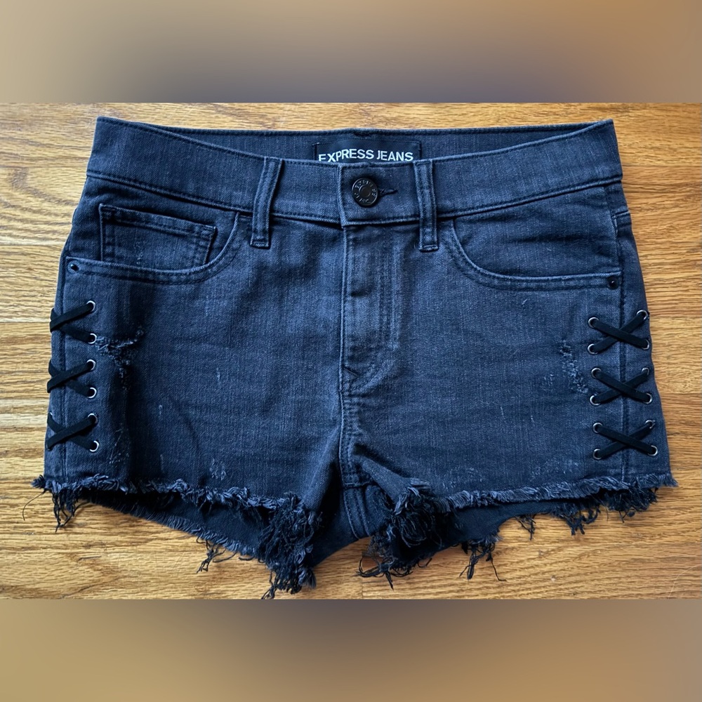 NWOT Express Black Lace Up Denim Shorts